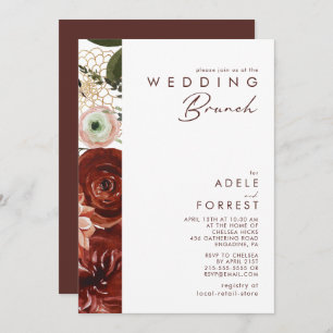 Convite Marsala Autumn Floral   Casamento Branco Brunch