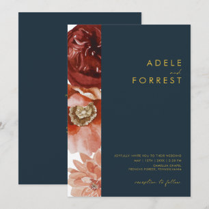 Convite Marsala Autumn Floral Marinho Tudo Em Um Único