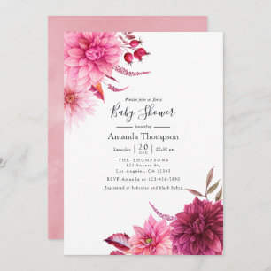 Convite Marsala - Borgonha e Chá de fraldas Floral Blush