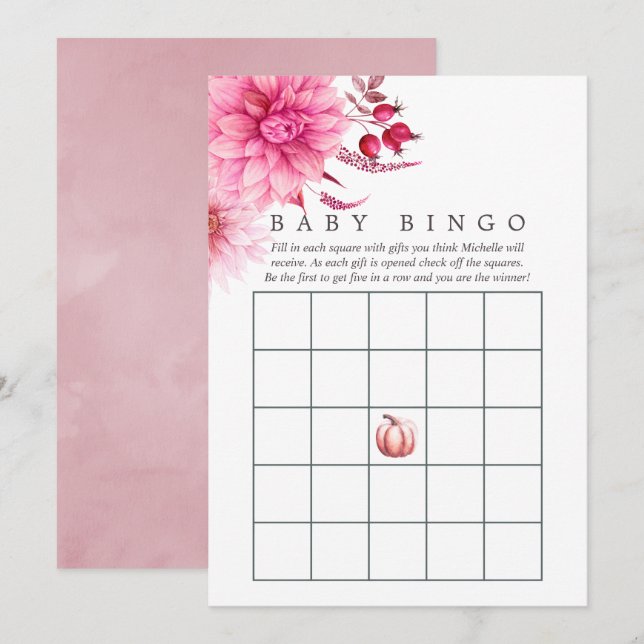 Convite Marsala - Borgonha e Rosa Outono de Bebê Bingo (Frente/Verso)