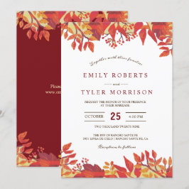 Convite Marsala Brown Burgundy Casamento outono Floral