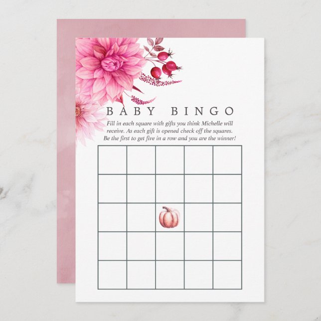 Convite Marsala - Burgundy & Blush Autumn Fall Baby Bingo (Frente/Verso)