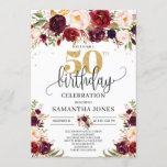 Convite Marsala burgundy dourado floral glitter 50 anos<br><div class="desc">Marsala burgundy floral gold glitter 50.o convite para o aniversário,  Contacte-me para obter itens correspondentes ou para personalização,  Blush Rosa ©</div>