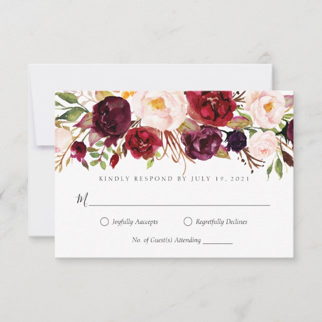 Convite Marsala burgundy floral RSVP V3 (Frente)