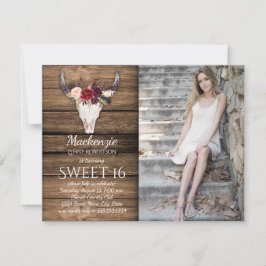 Convite Marsala Burgundy Flores Vaca Crânio Foto Sweet 16