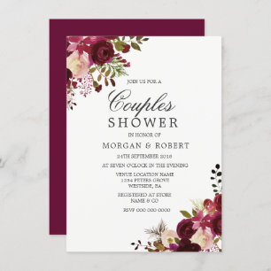 Convite Marsala Burgundy Red Floral Casais Chá Invite