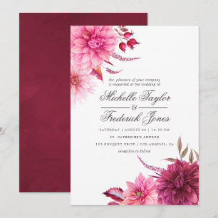Convite Marsala - Casamento Outono Burgundy e Rosa
