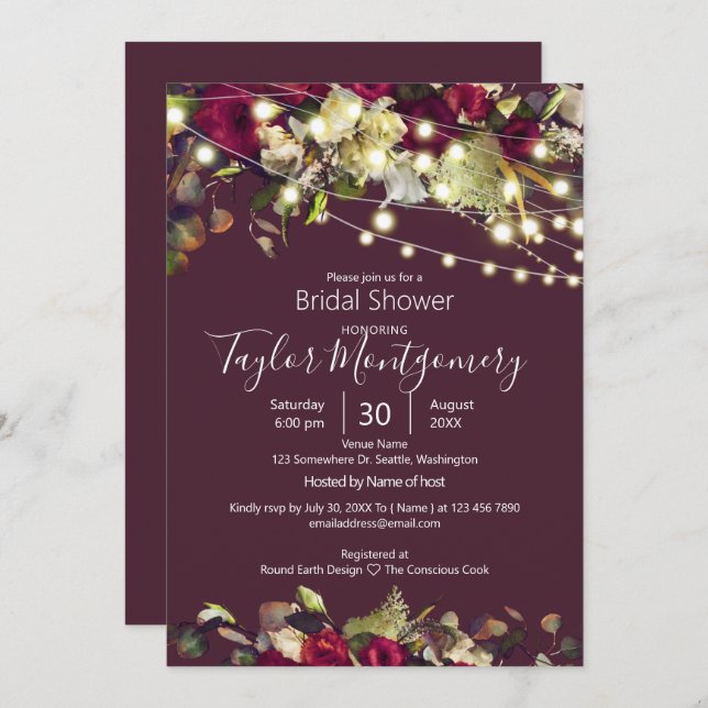 Convite Marsala e Ivory Watercolor Rosa (Frente/Verso)