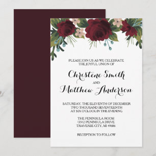Convite Marsala Floral Casamento no inverno Invite