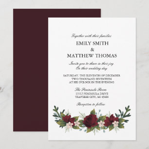 Convite Marsala Floral Casamento no inverno Invite