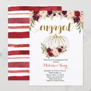 Convite Marsala Floral Dourada festa de noivado