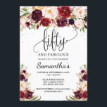 Convite Marsala floral, floral, cor-de-rosa, 50 anos<br><div class="desc">Blush cor-de-rosa burgundy marsala floral 50º convite de aniversário,  cinquenta e fabuloso convite,  Contacte-me para obter itens correspondentes ou para personalização,  Blush Rosa ©</div>