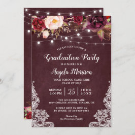 Convite Marsala Floral Lace String Luz Graduação Fotográfi