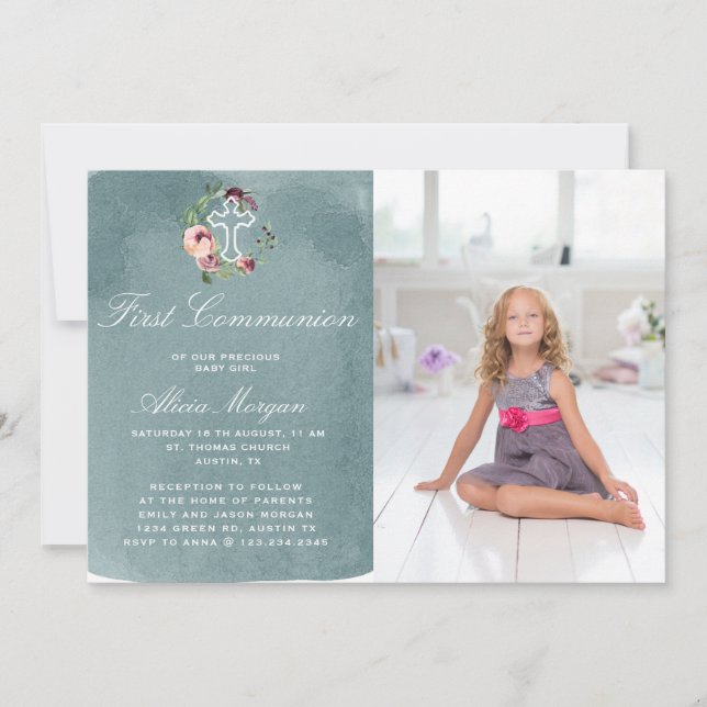 Convite marsala floral primeira comuna (Frente)