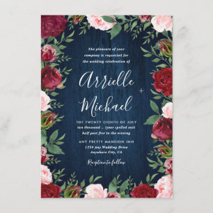 Convite Marsala Floral Winter Rustic Wedtions