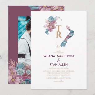 Convite Marsala Folhas Tropicais Casamento Floral