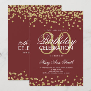Convite Marsala Glitter Confetti aniversário de 30 anos