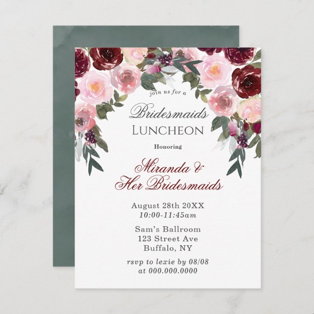 Convite Marsala Pink Pink Pintado Bridesmaids Alunchando E (Frente/Verso)