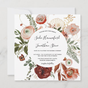 Convites de Casamento Do Marsala Com Flores Quadrados | Zazzle.com.br