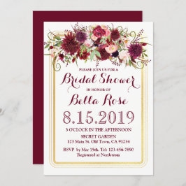 Convite Marsala Red Burgundy Dourado Chá de panela Invite