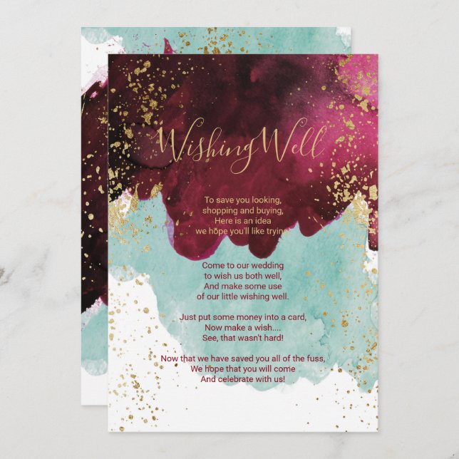 Convite Marsala Red Tea Watercolor Dourado Wishing (Frente/Verso)