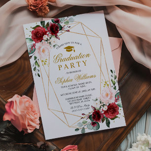 Convite Marsala Rosa Festa de formatura Girly Floral