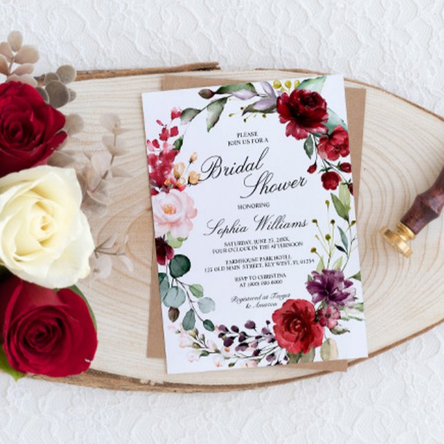 Convite Marsala Rosa Floral Chá de panela (Criador carregado)