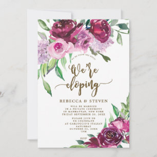 Convite marsala roxo floral elegante estamos fugindo