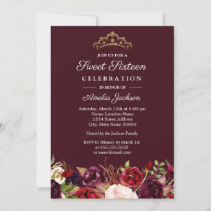 Convite Marsala Vermelho Borgonha Floral Doce 16
