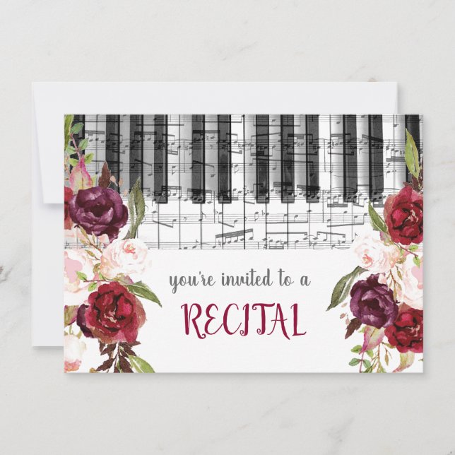 Convite marsala watercolor flores — recital (Frente)