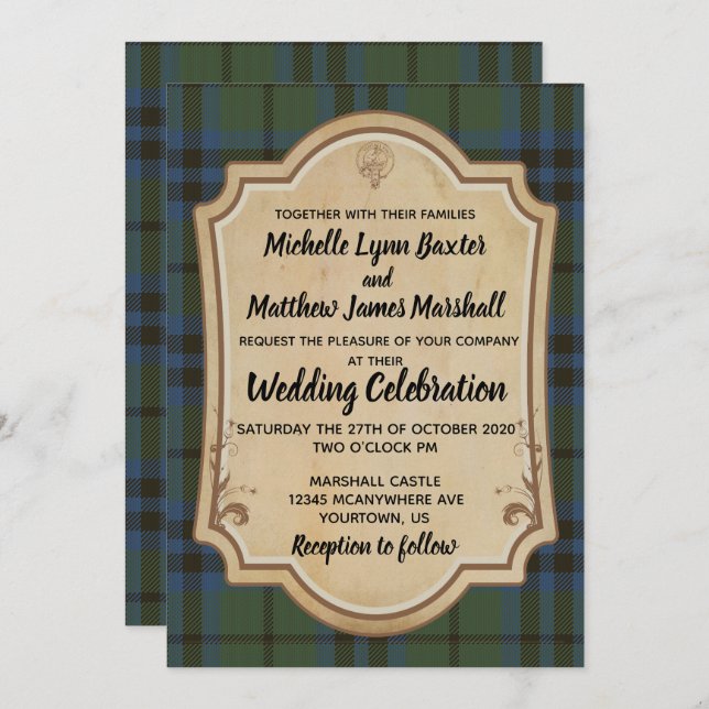 Convite Marshall Tartan Wedding (Frente/Verso)