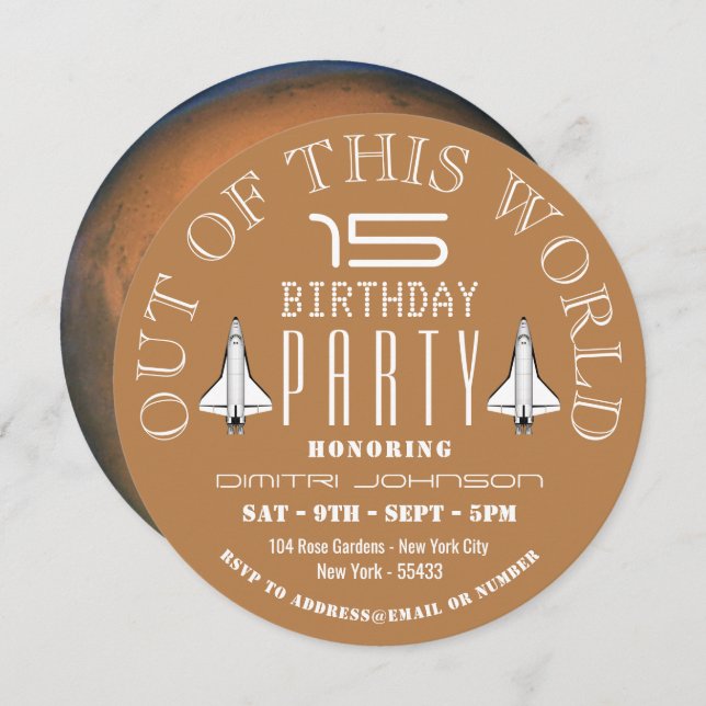 Convite Marte, Festa de aniversário de Shuttle Espacial (Frente/Verso)