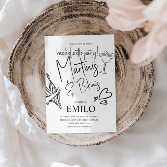 Convite Martini Bikini Doodles Beach Bachelorette’s Party (Criador carregado)