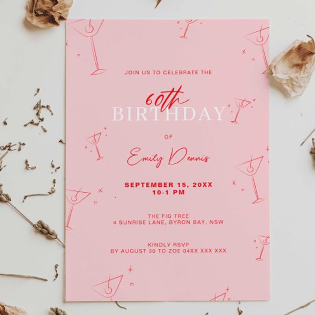 Convite Martini branco desenhado martini 60ª Festa de aniv (Criador carregado)