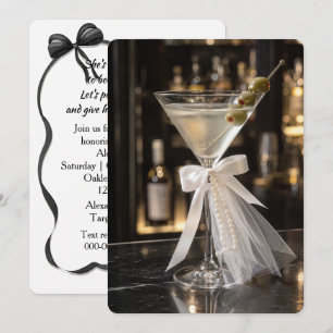 Convite Martini de Chá de Noiva com Véu e Pérolas