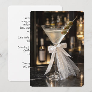 Convite Martini de Noiva com Véu Nupcial e Pérolas
