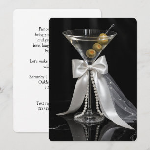 Convite Martini de Noiva com Véu Nupcial e Pérolas