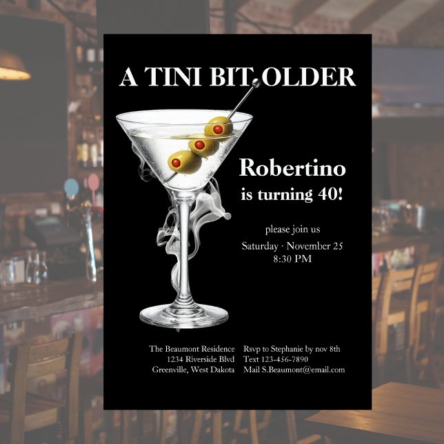Convite Martini Tini Bit Mais Velho de 40 Anos de Idade (Criador carregado)