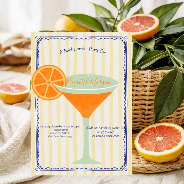 Convite Martini Yellow Stripes Bachelorette (Criador carregado)