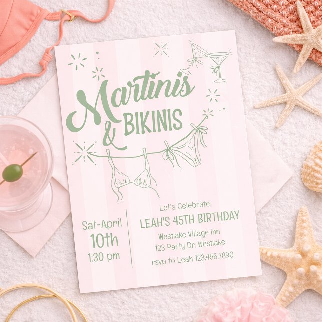 Convite Martinis & Bikinis Birthday Invitation | Pool Part (Criador carregado)