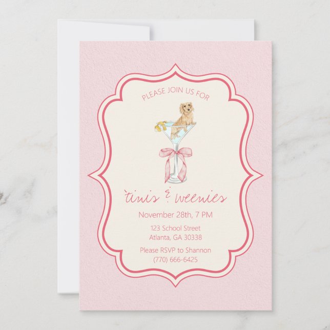 Convite Martinis e Weenies Coquette Dachshund Birthday (Frente)