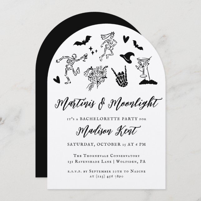Convite Martinis & Moonlight Spooky Whimsical Bachelorette (Frente/Verso)