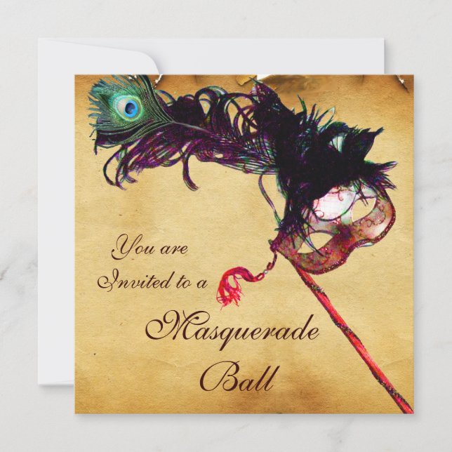 Convite MÁS CARAS DE MARDI GRAS Máscaras Classy Parchment (Frente)