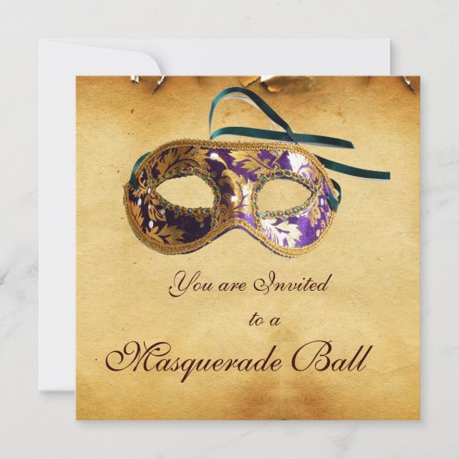 Convite MÁS CARAS DE MARDI GRAS Máscaras Classy Parchment (Frente)