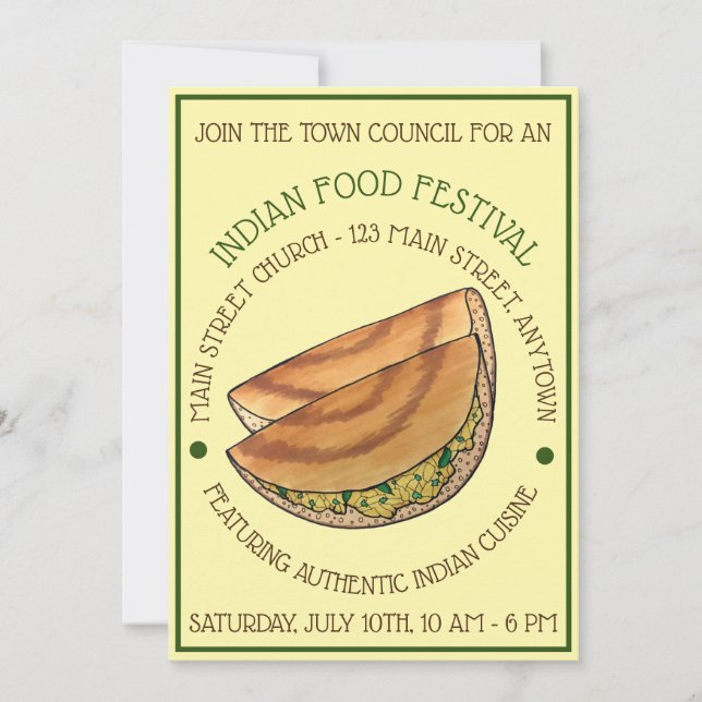 Convite Masala Dosas South Indian Cuisine Comida Festival (Frente)