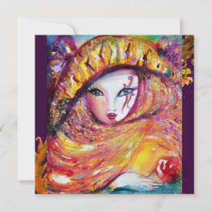 Convite MÁSCARA AMARELA, FESTA DE MARDI GRAS preto roxo ve