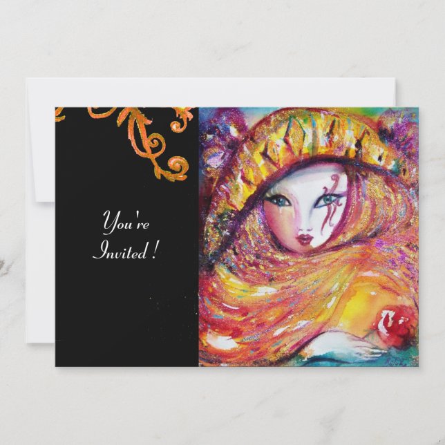 Convite MÁSCARA AMARELA, FESTA DE MARDI GRAS preto roxo ve (Frente)