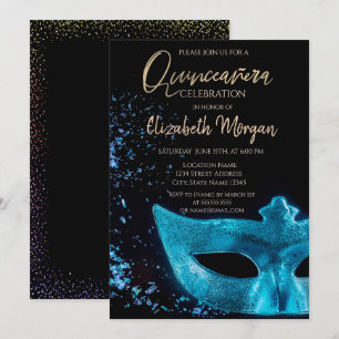 Convite Máscara Azul, Confetes Quinceañera 