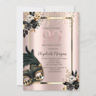 Convite Máscara Black Roses Confete Rosa Dourado 90º
