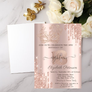 Convite Máscara Brilho Gotejante Dourado Rosa Aniversário